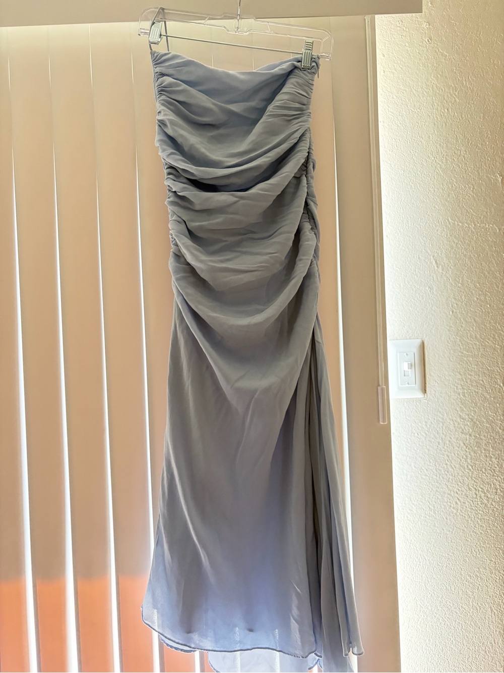 Mango Strapless Ruched Evening Dress in Light blue